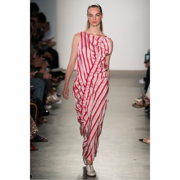 Zero + Maria Cornejo SS18 RTW Asymmetric Red Pink White Striped Silk Maxi Dress - Picture 1 of 10